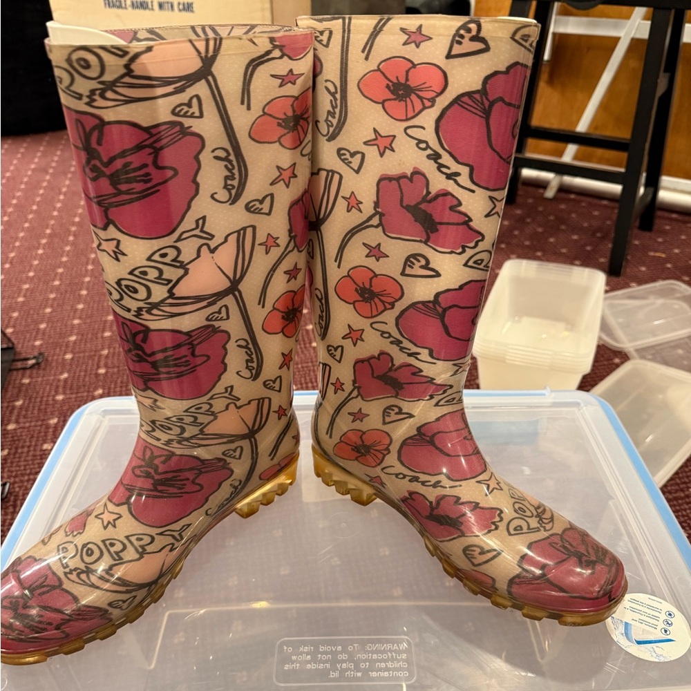 Coach Pink Floral Women's Rain Boots